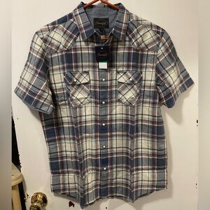 Threadgrit Men's Plaid Button Down Short Sleeve Shirt Size Large 100% Cotton